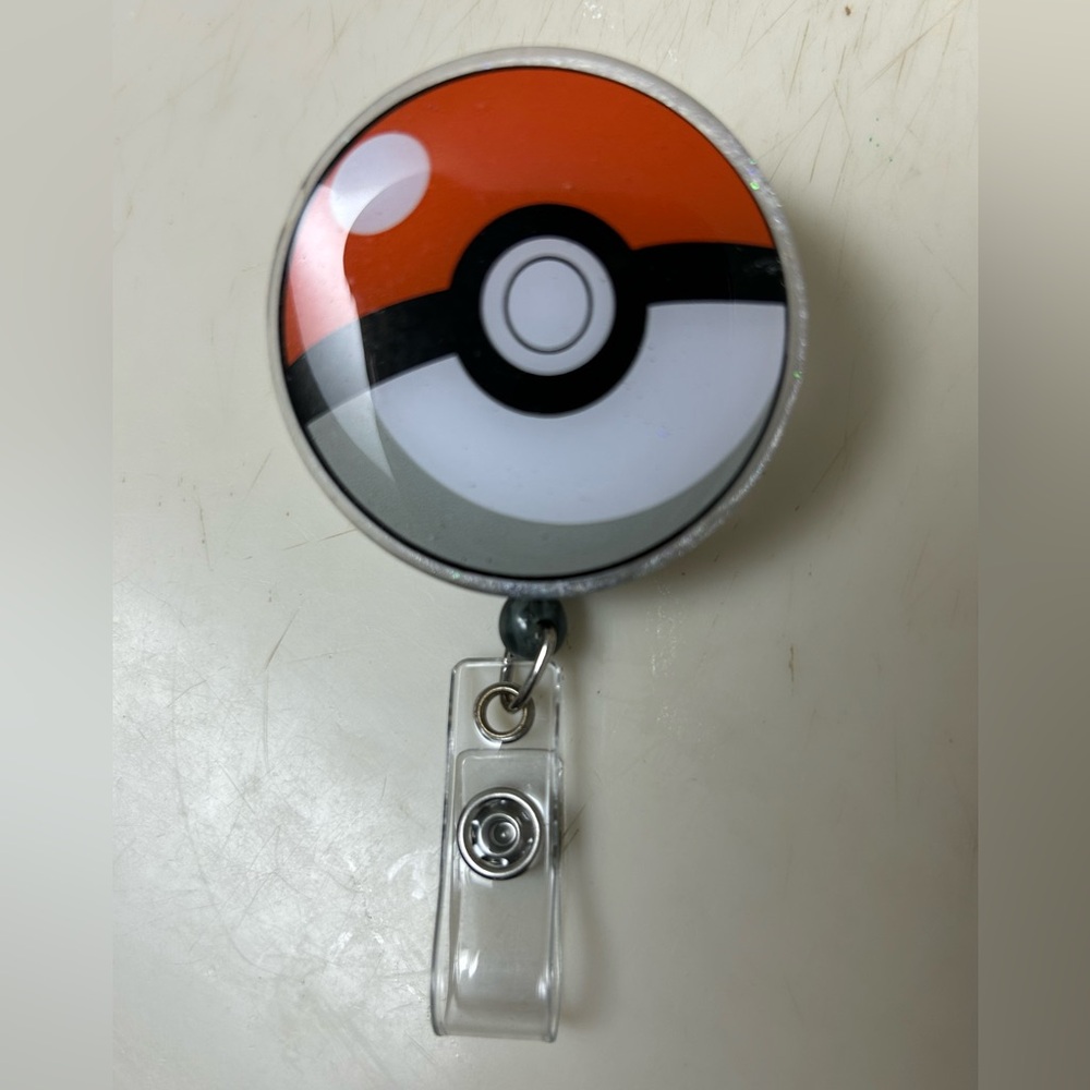 Pokeball Retractable Badge Reel about 1 1/2” wide ❤️🖤🤍Brand New